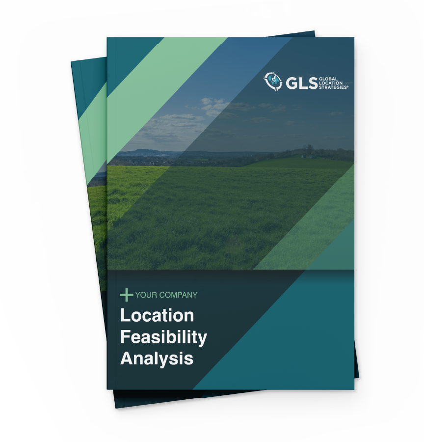 A stack of global location strategy feasibility analysis reports.